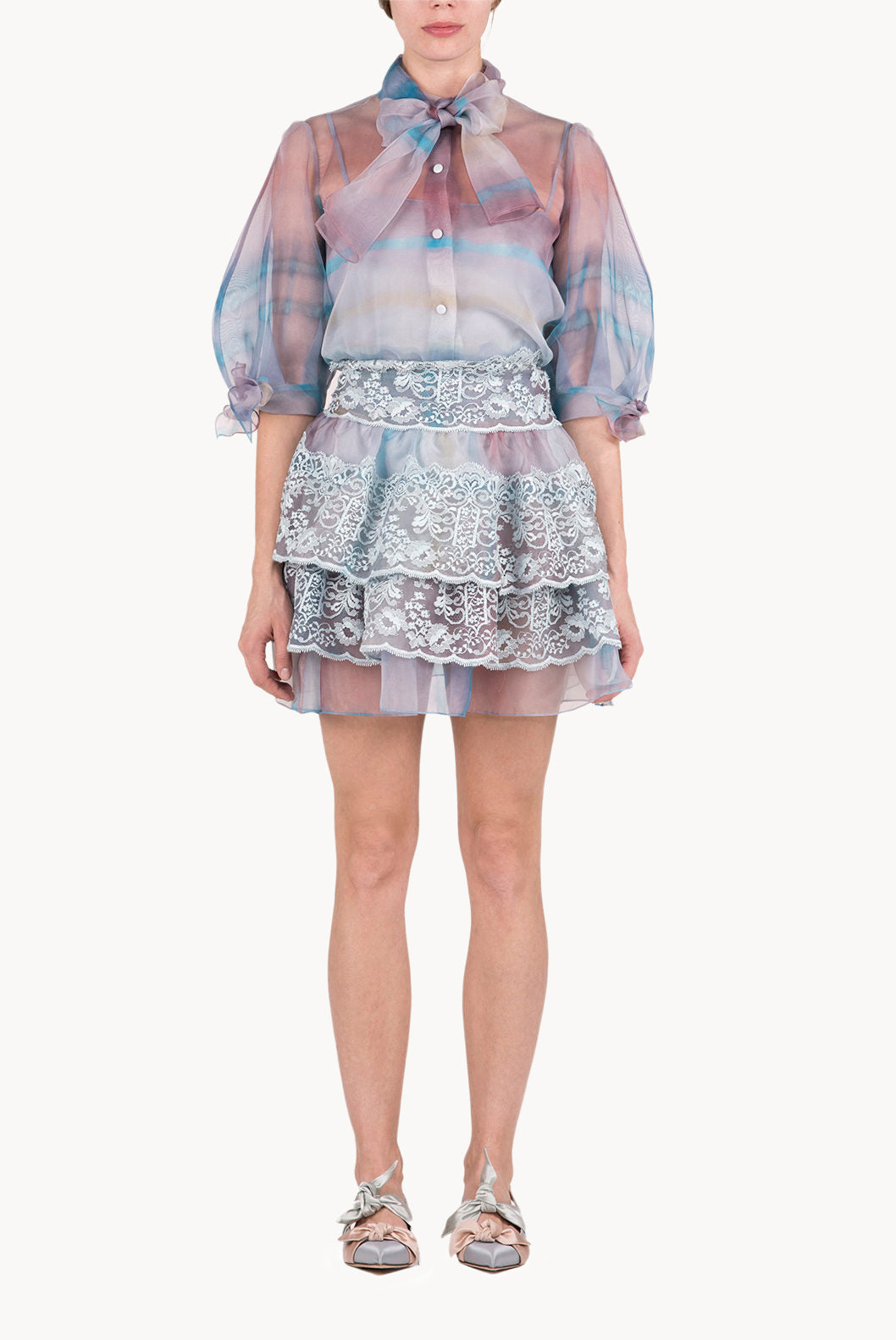 Color Melt Organza Tie Blouse