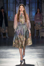 Floral Print Silk Organza Pussy Bow Dress