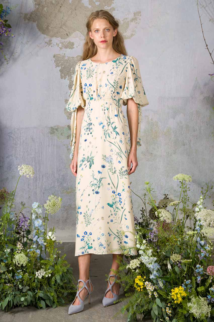 Cream Herbarium Midi Dress