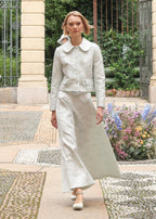 Giacca jacquard floreale con colletto Peter Pan