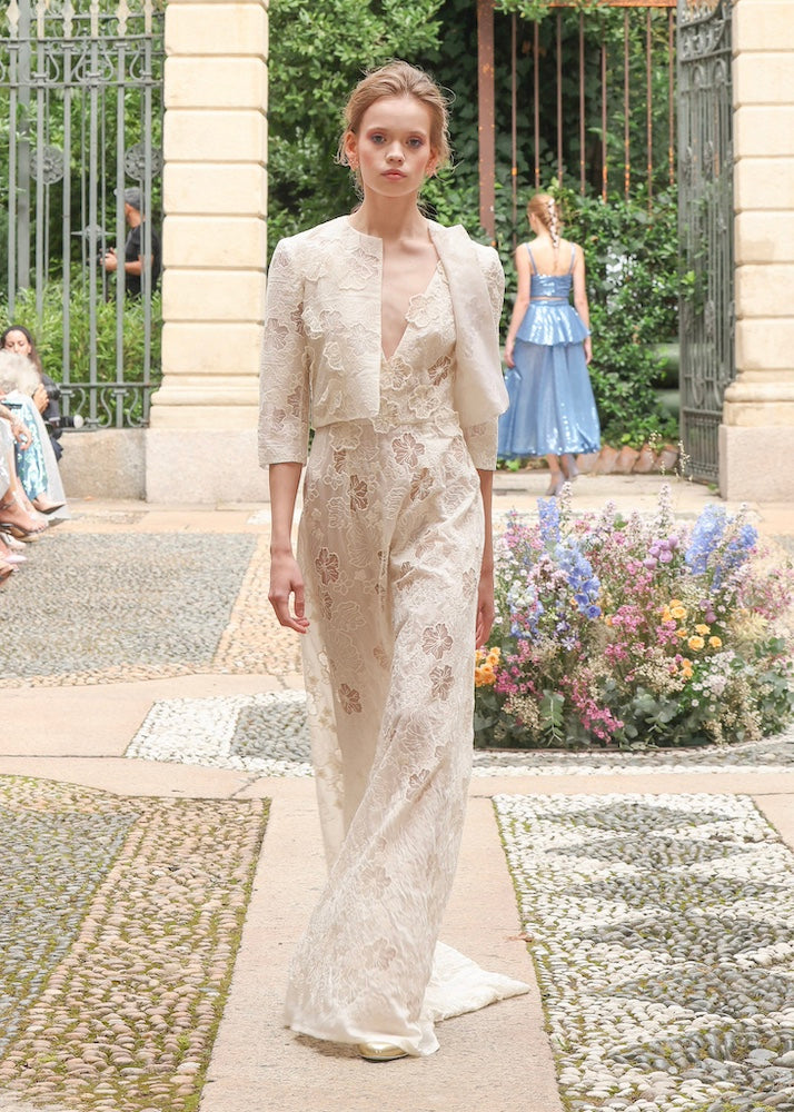 Abito con inserto floreale jacquard