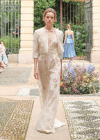 Abito con inserto floreale jacquard
