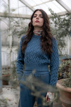 Maglione girocollo in lana con trecce