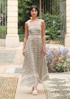 Abito in cotone jacquard con inserto in pizzo