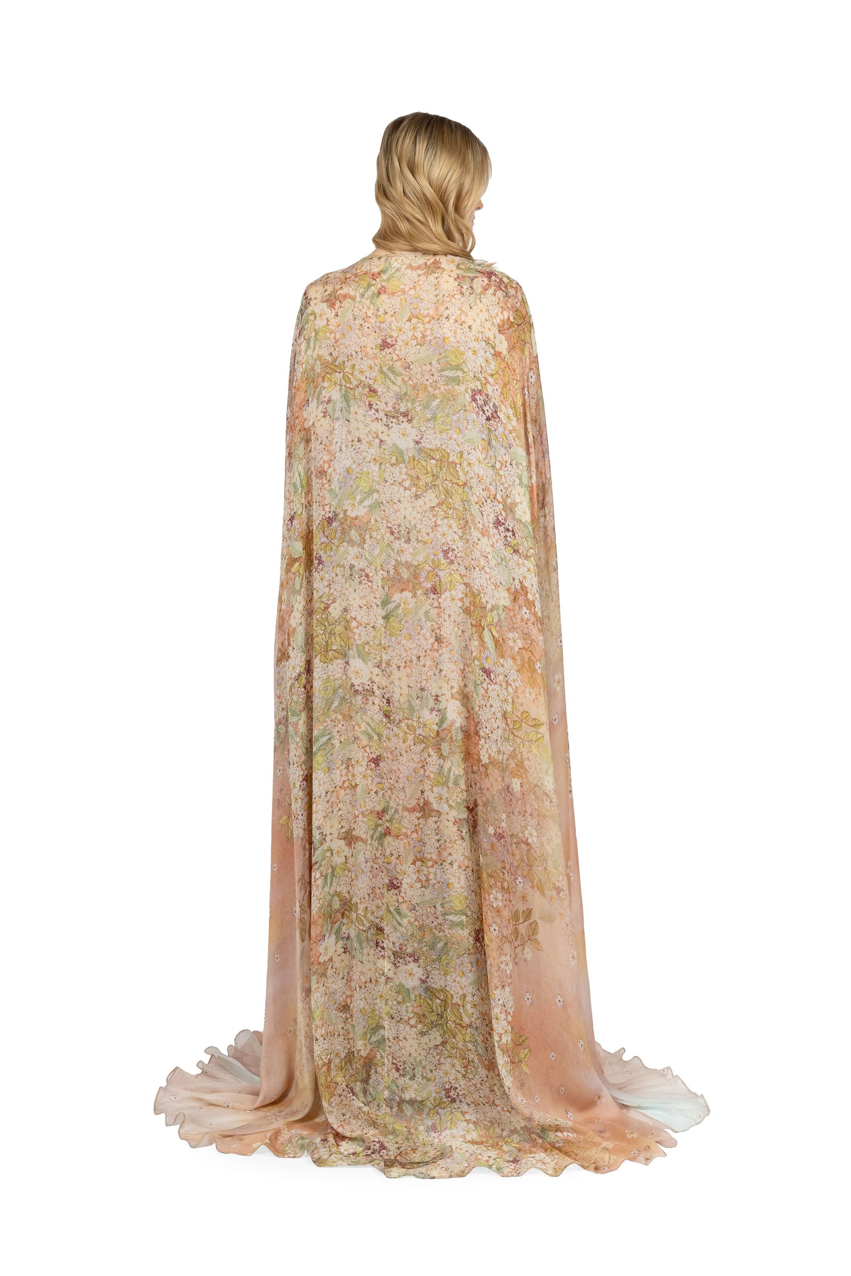 Draped printed dress in smooth chiffon.