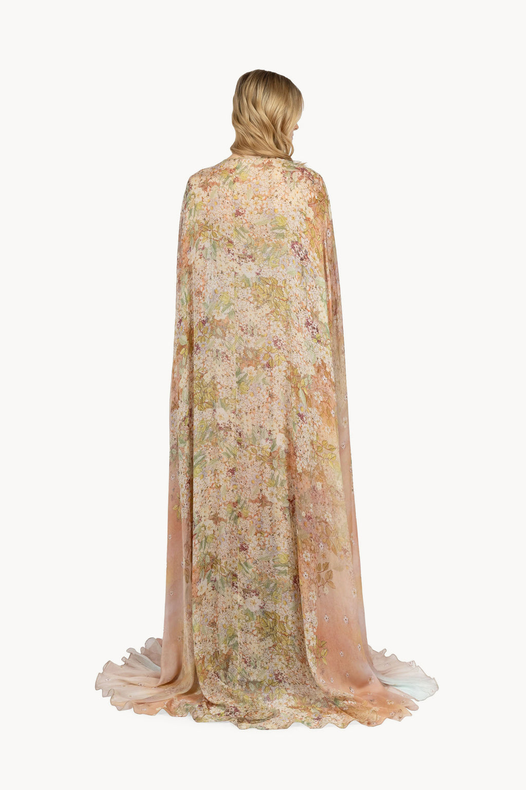 Draped printed dress in smooth chiffon.