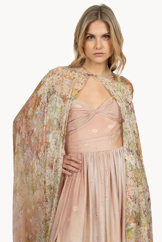Draped printed dress in smooth chiffon.