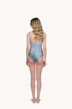 Costume intero balconette floreale azzurro chiaro
