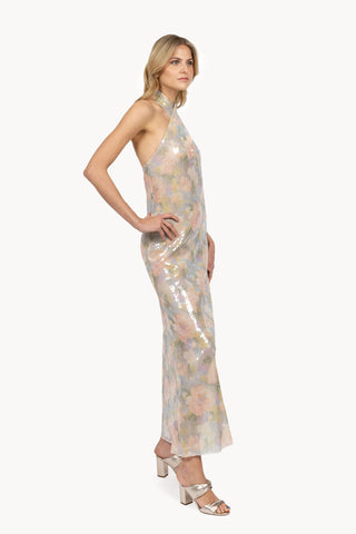 Cross-over dress printed sequins