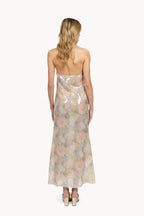 Cross-over dress printed sequins