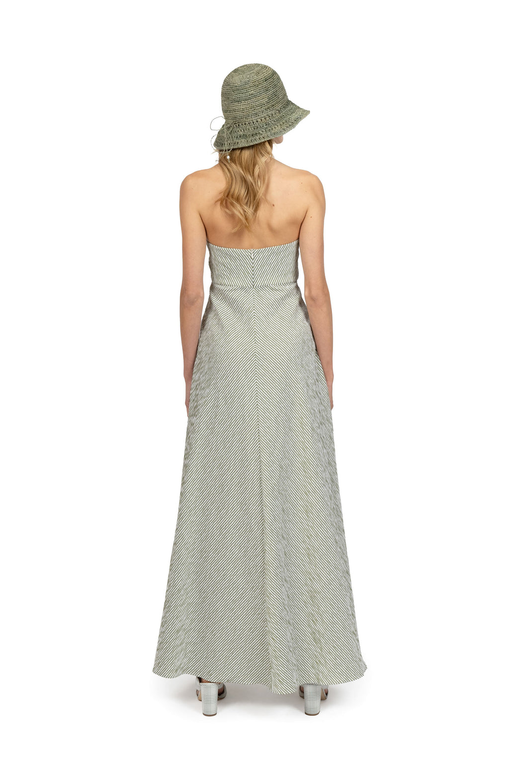 Abito halter in cotone elasticizzato a righe verdi