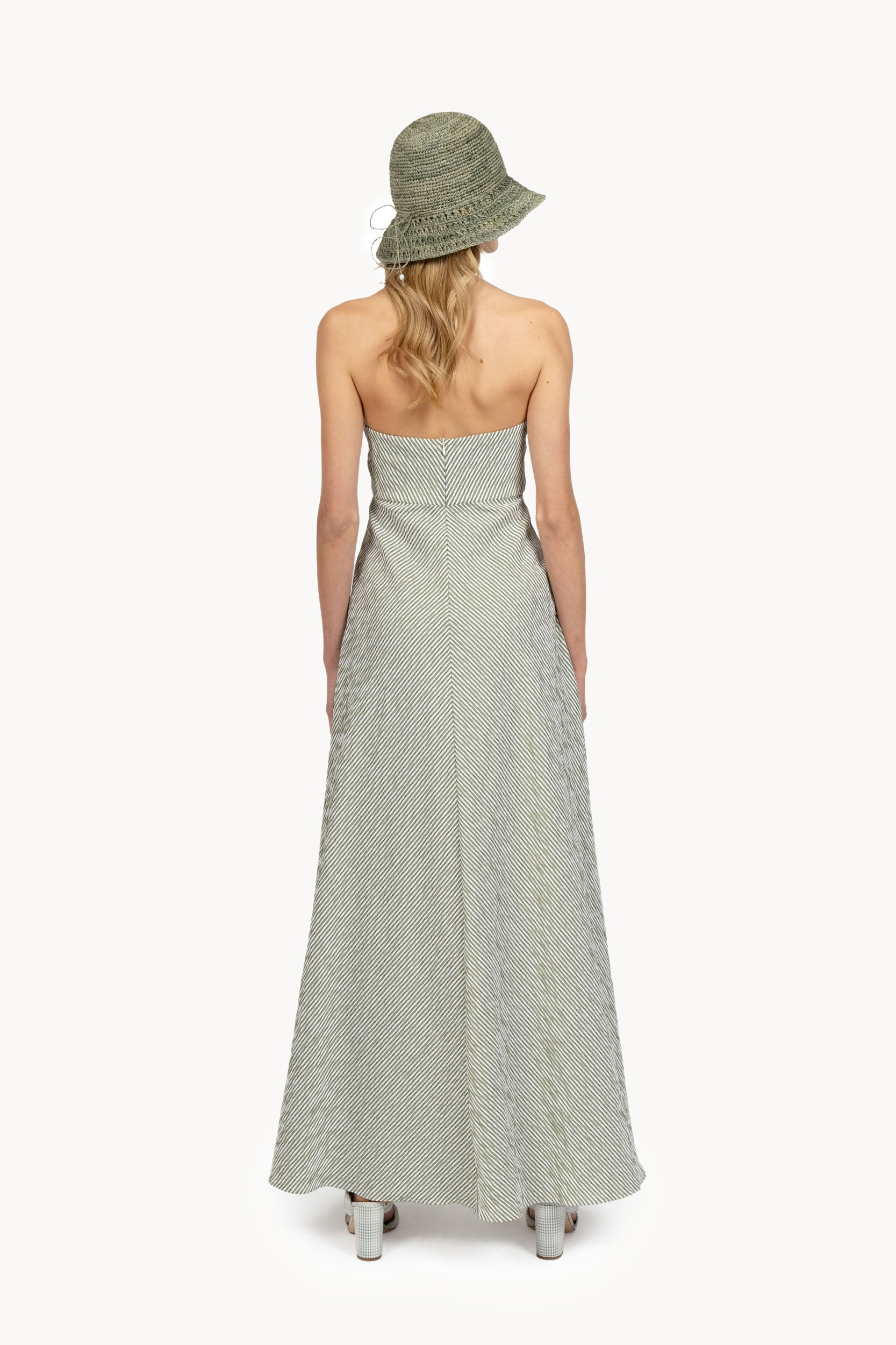 Abito halter in cotone elasticizzato a righe verdi