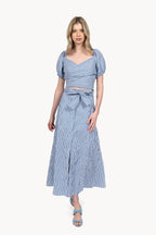 Gonna ampia in cotone elasticizzato a righe blu