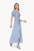 Blue Striped Stretch Cotton Crossover Top