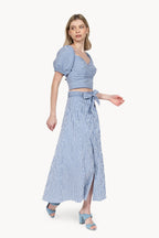 Gonna ampia in cotone elasticizzato a righe blu
