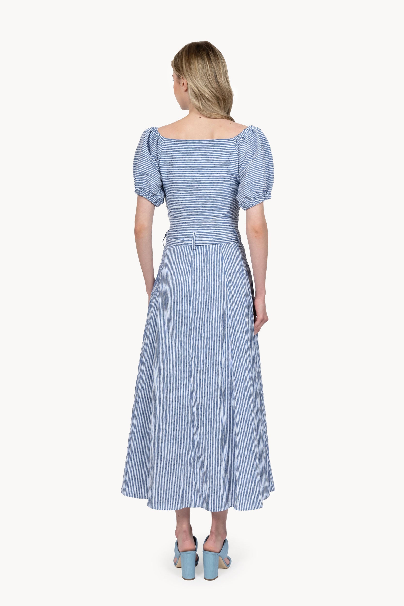 Gonna ampia in cotone elasticizzato a righe blu