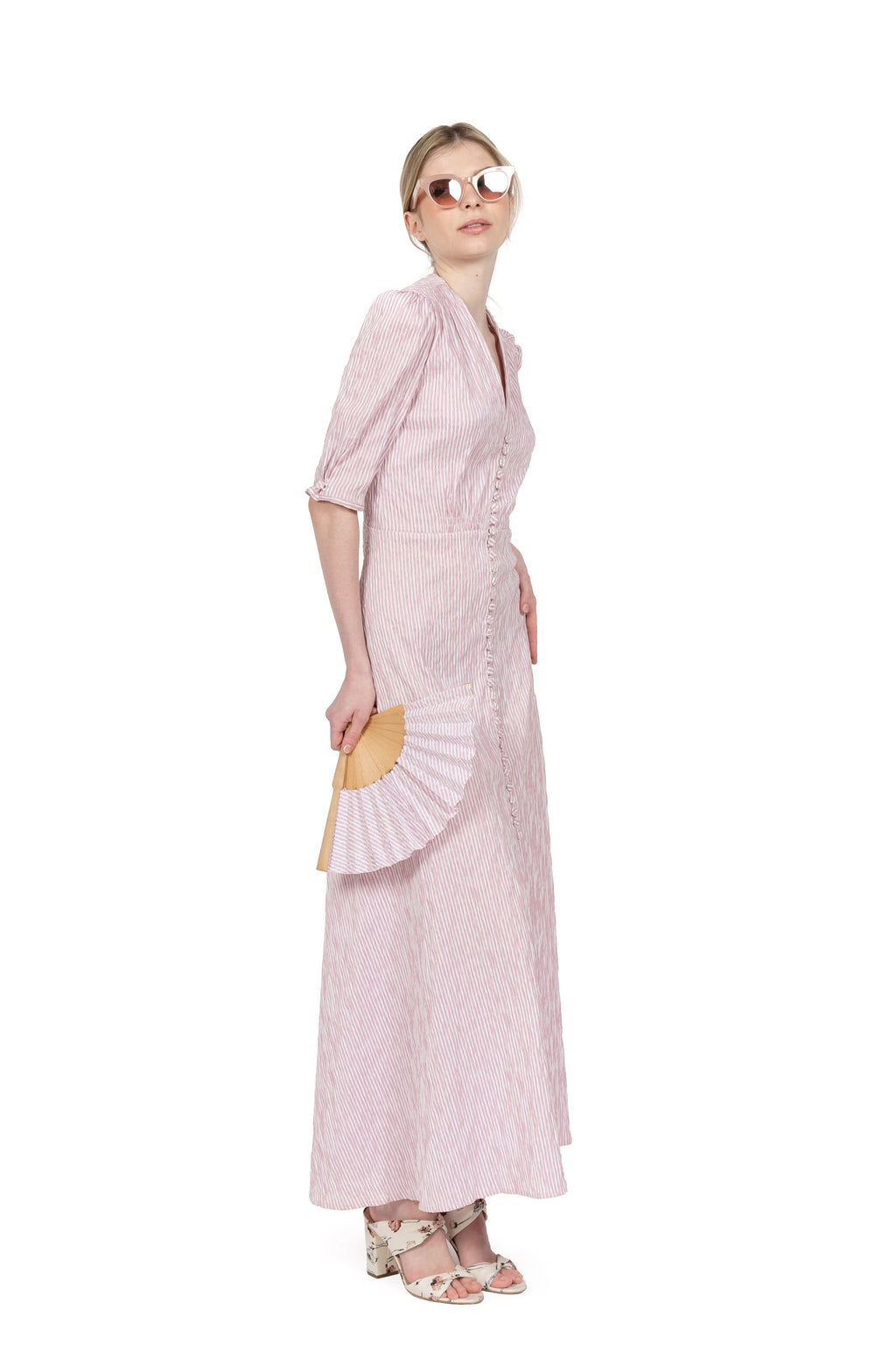 Abito bottoncino in cotone elasticizzato a righe rosa
