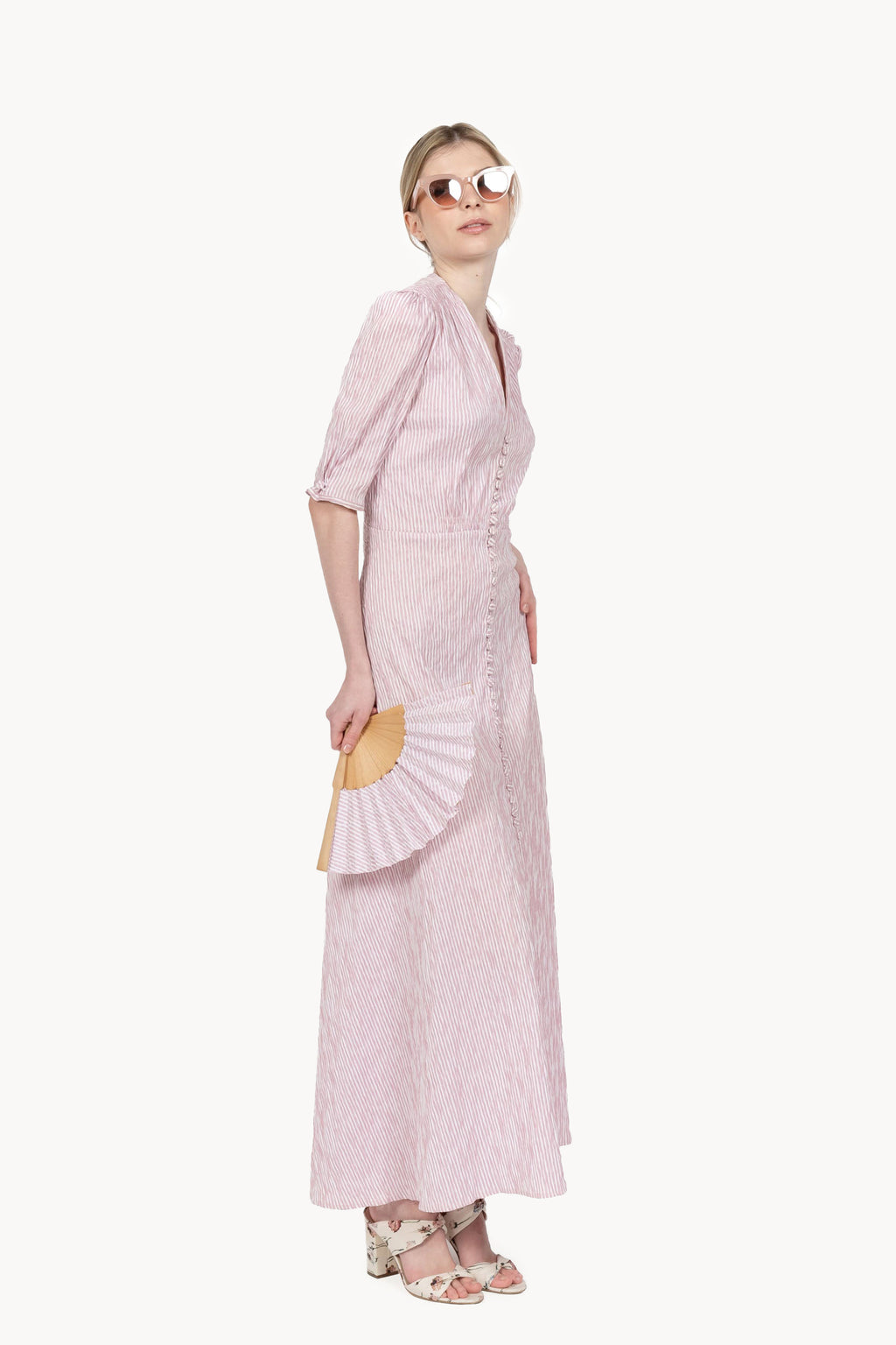Abito bottoncino in cotone elasticizzato a righe rosa