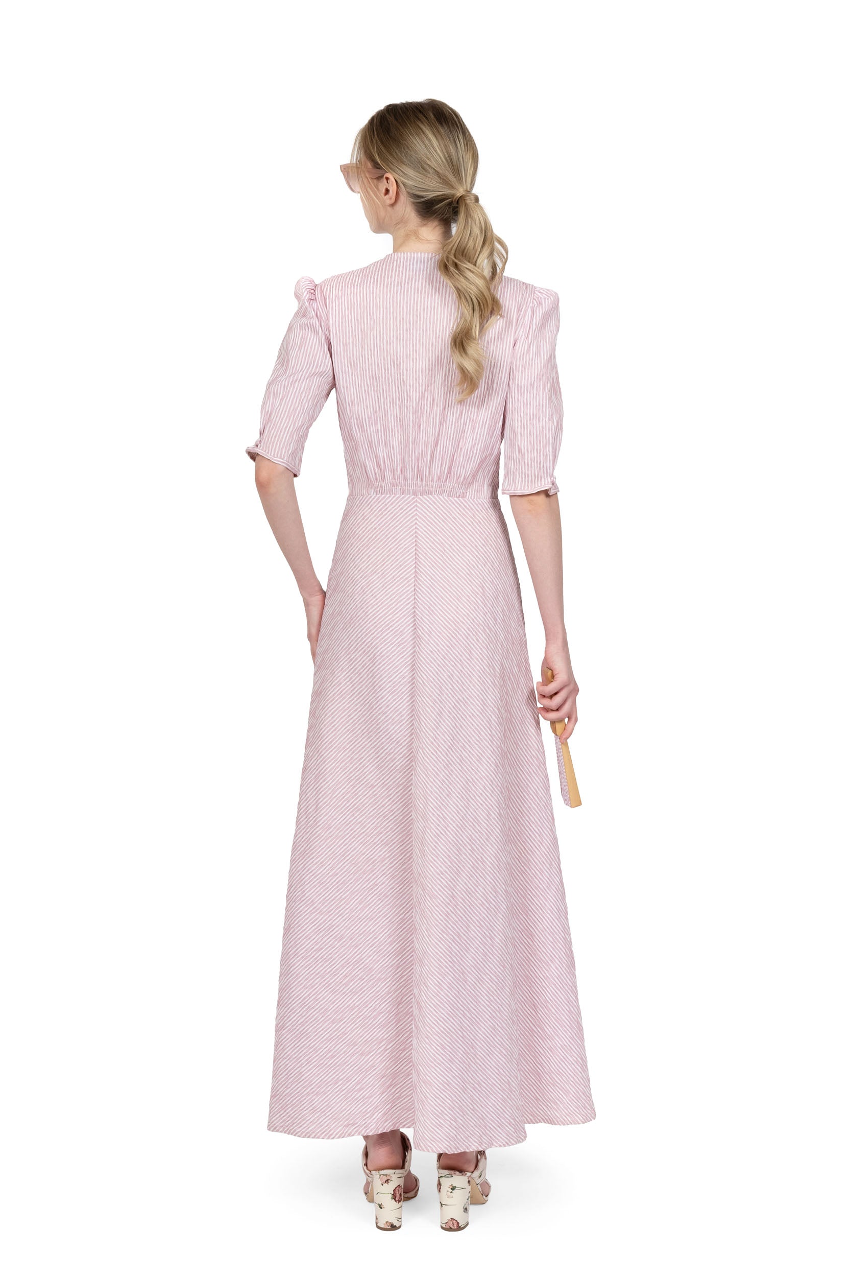Abito bottoncino in cotone elasticizzato a righe rosa
