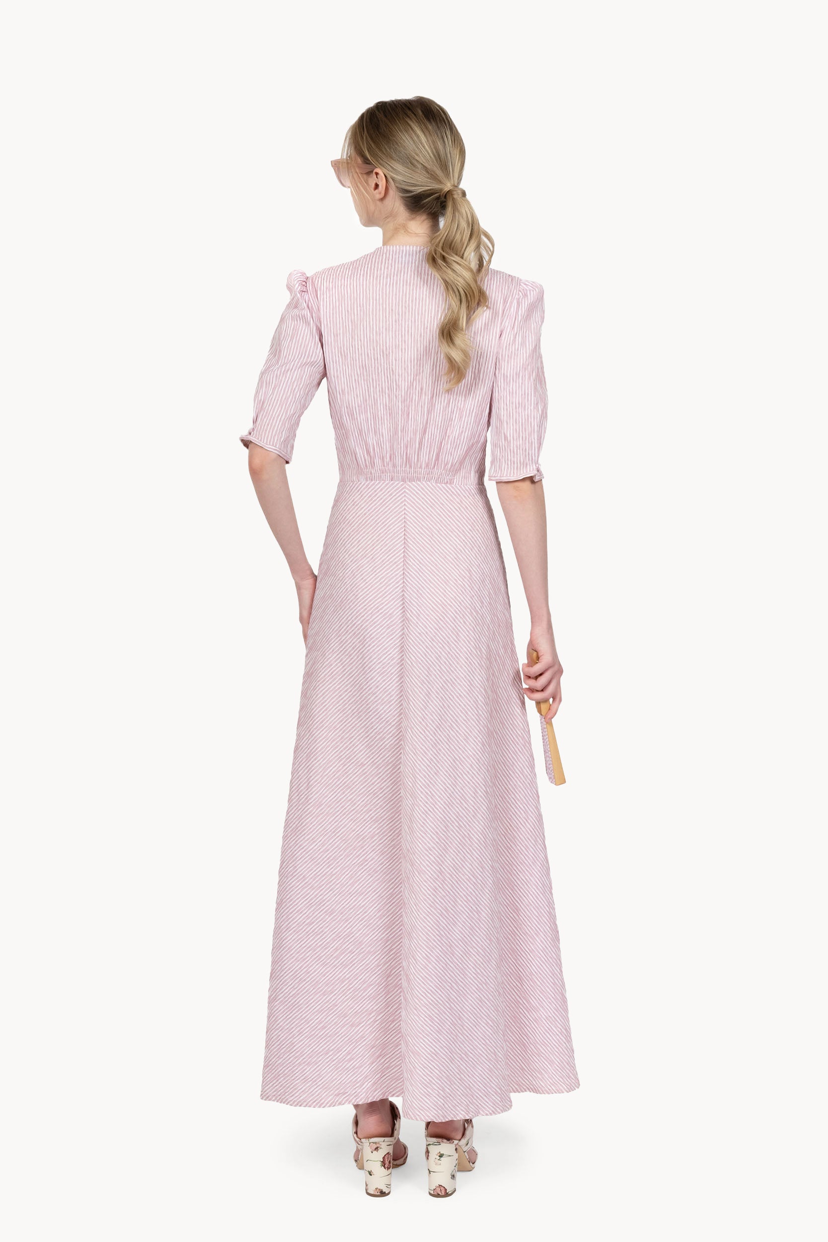 Abito bottoncino in cotone elasticizzato a righe rosa