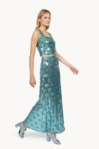 Gonna con paillettes a margherina blu