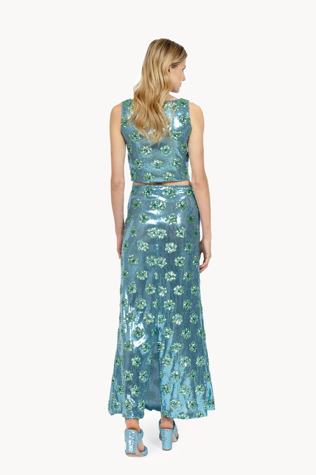 Top con paillettes a margherina blu