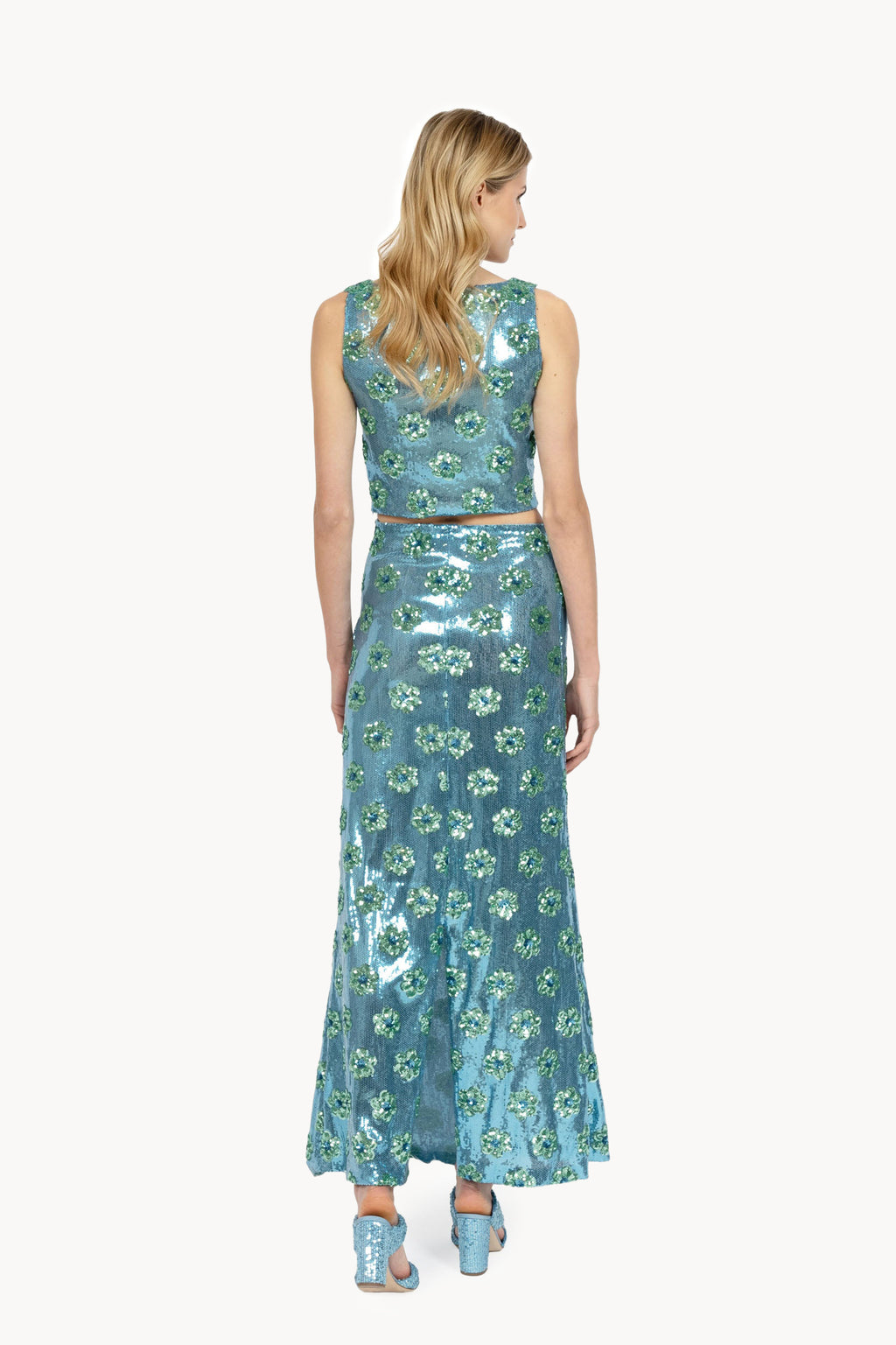 Gonna con paillettes a margherina blu