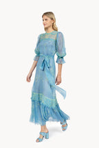 Abito in chiffon di seta con pizzo decorato