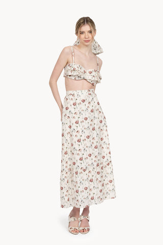 Tiered cotton skirt with floral print