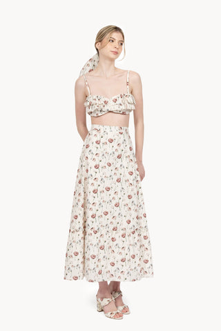 Tiered cotton skirt with floral print