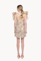 Mini abito con paillettes stampate e fiocchi