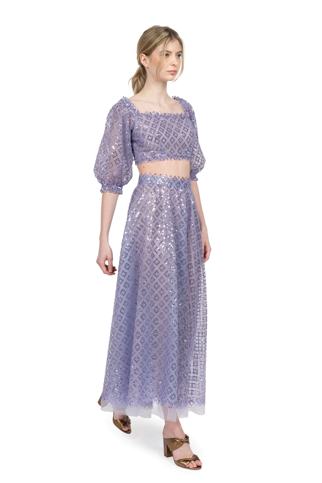 Gonna in tulle ricamato con paillettes