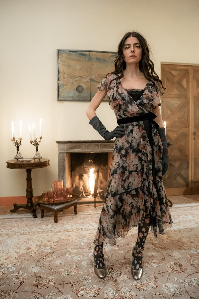 Abito avvolgente in chiffon floreale