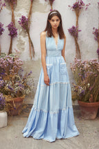 Abito maxi a balze in cotone misto