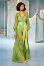 Vestito maxi in chiffon verde lime