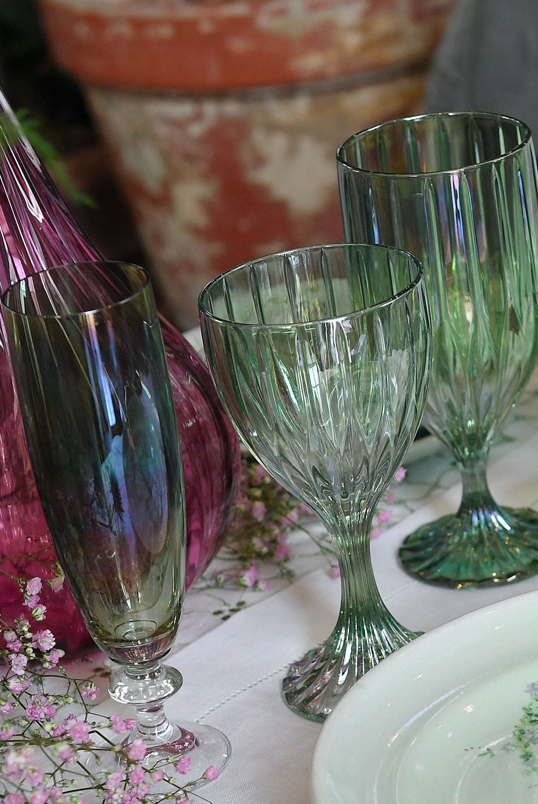 Set verde di due flute da vino Rosy
