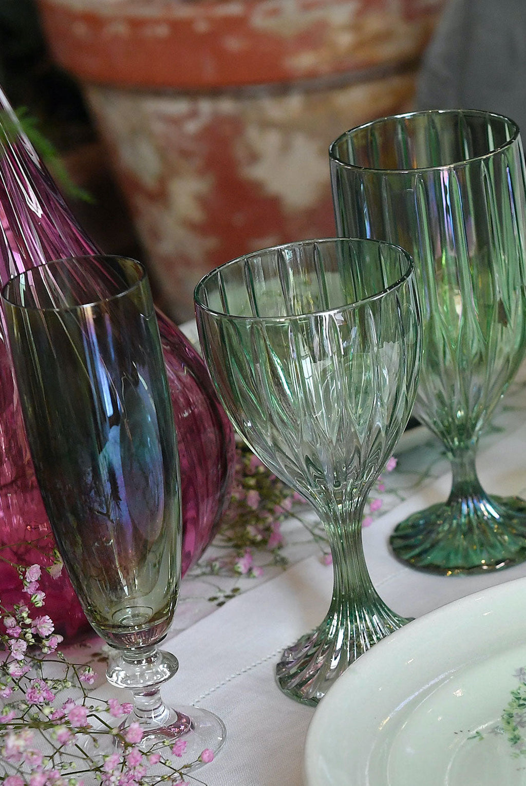 Set verde di due flute da vino Rosy