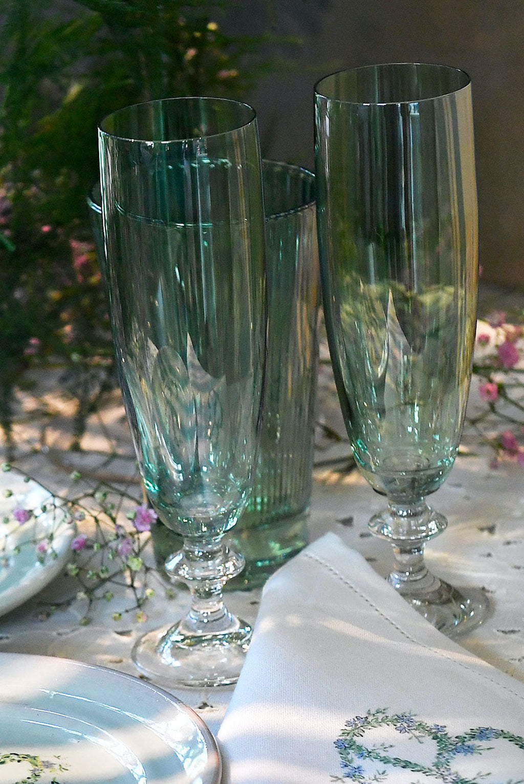 Set verde di due flute da vino Rosy