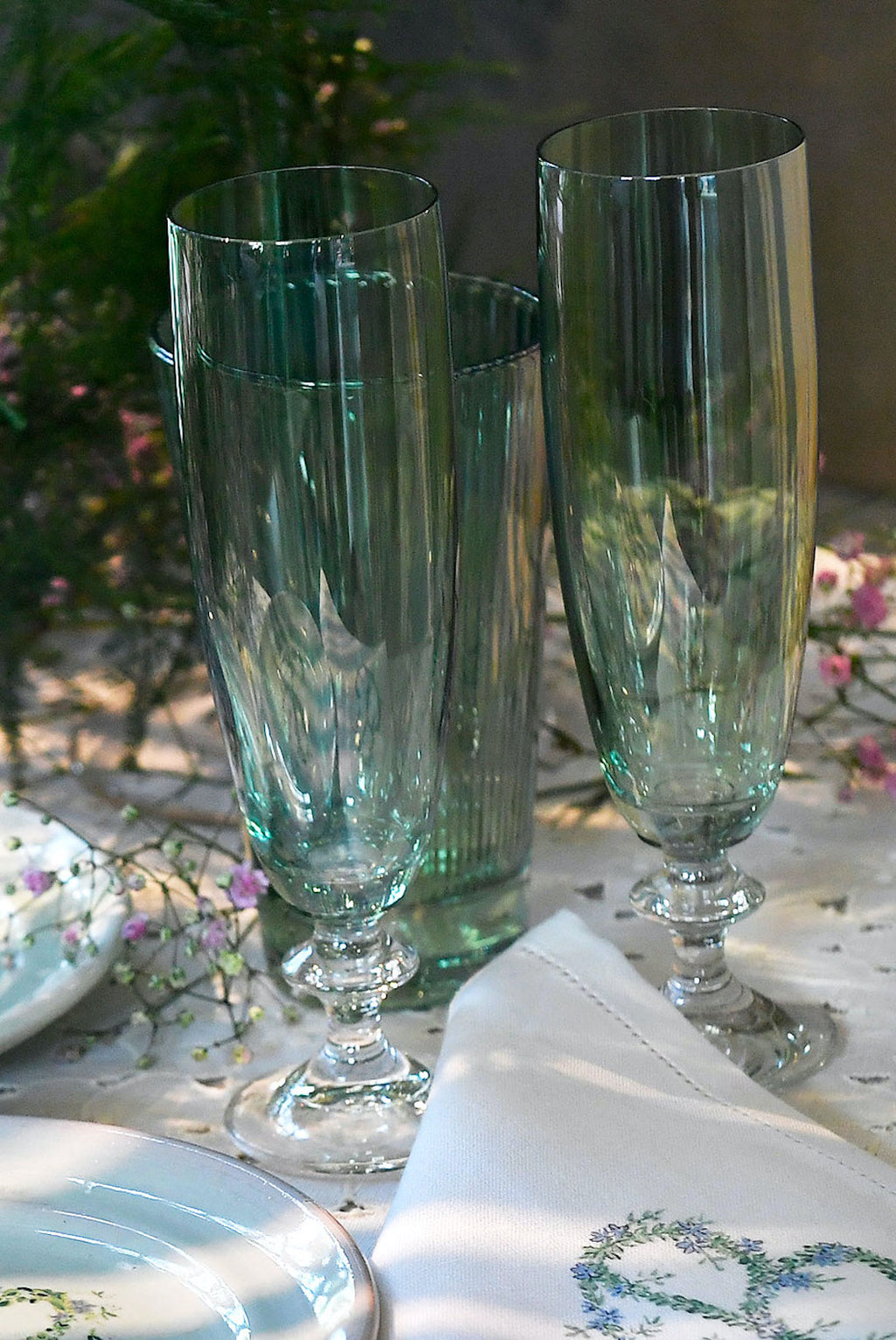 Set verde di due flute da vino Rosy