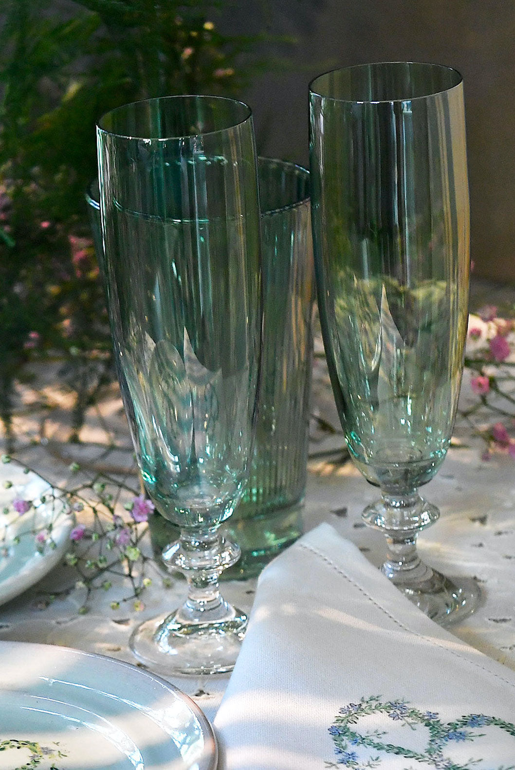 Set verde di due flute da vino Rosy