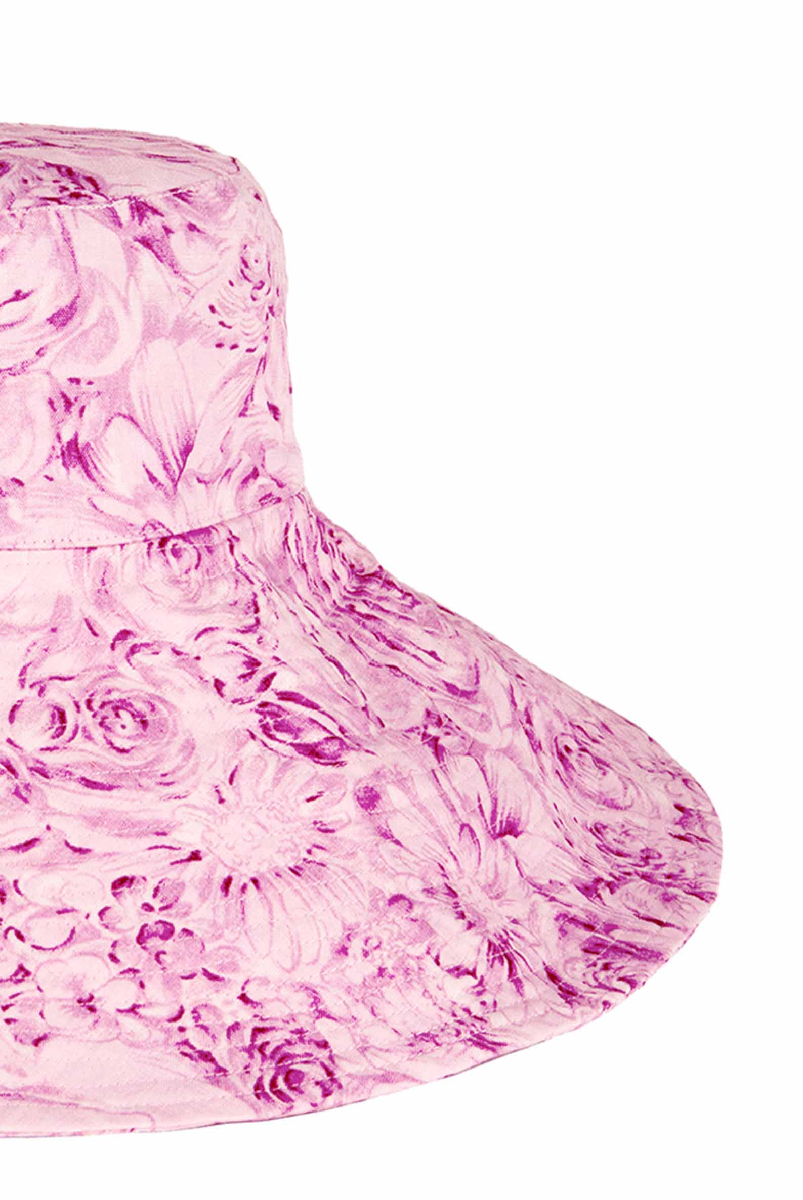Cappello Capri in lino con stampa rose rosa