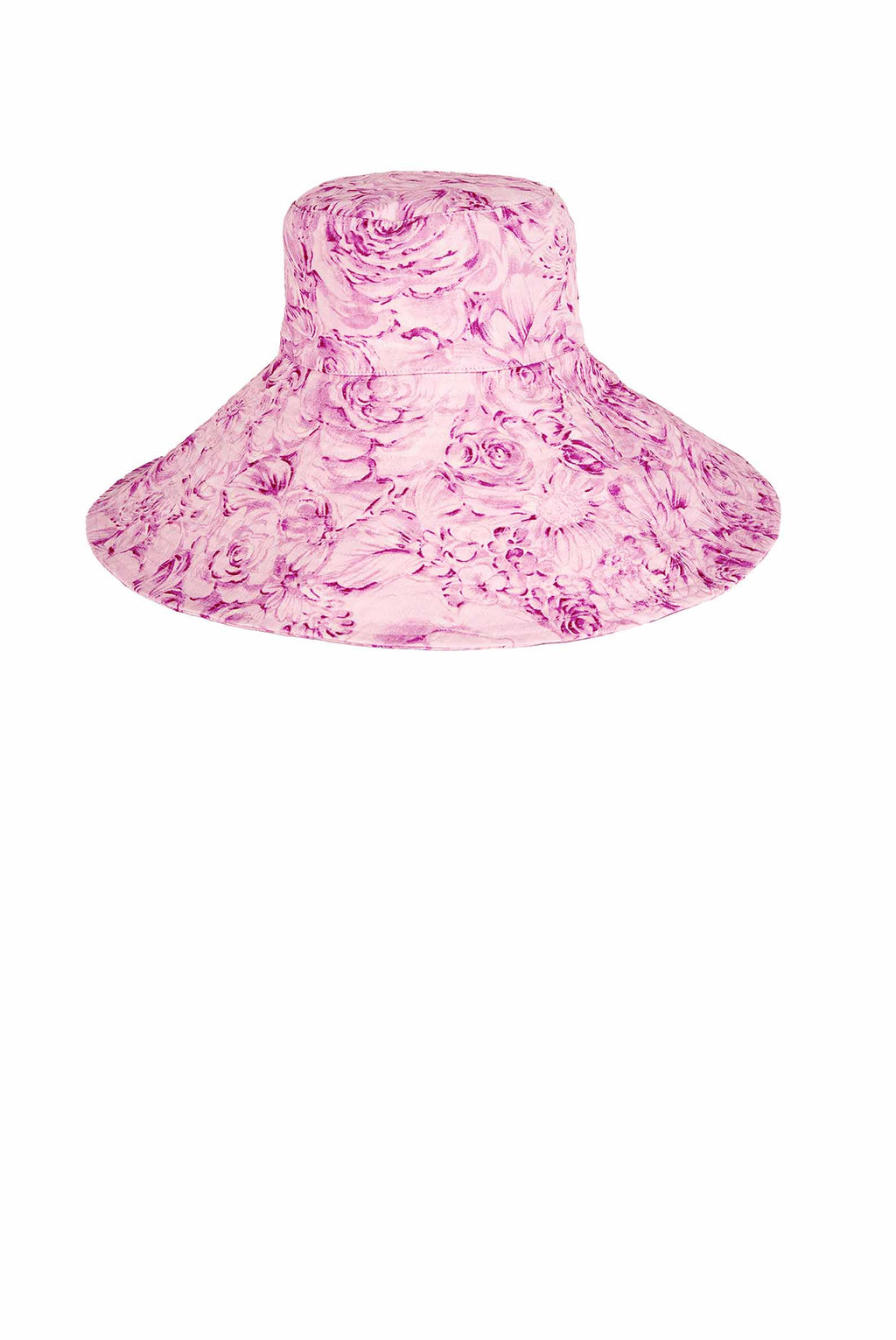 Cappello Capri in lino con stampa rose rosa