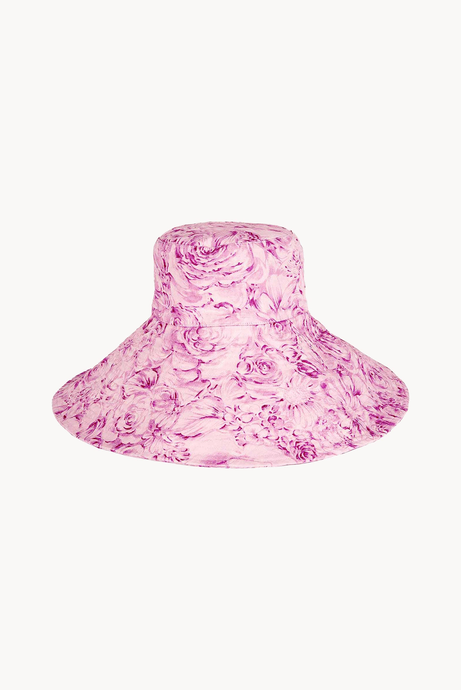 Cappello Capri in lino con stampa rose rosa