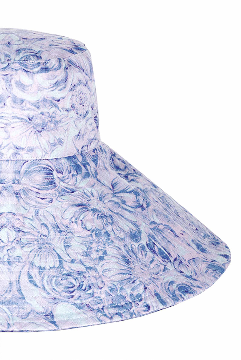 Cappello Capri in lino con stampa rose viola