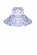 Cappello Capri in lino con stampa rose viola