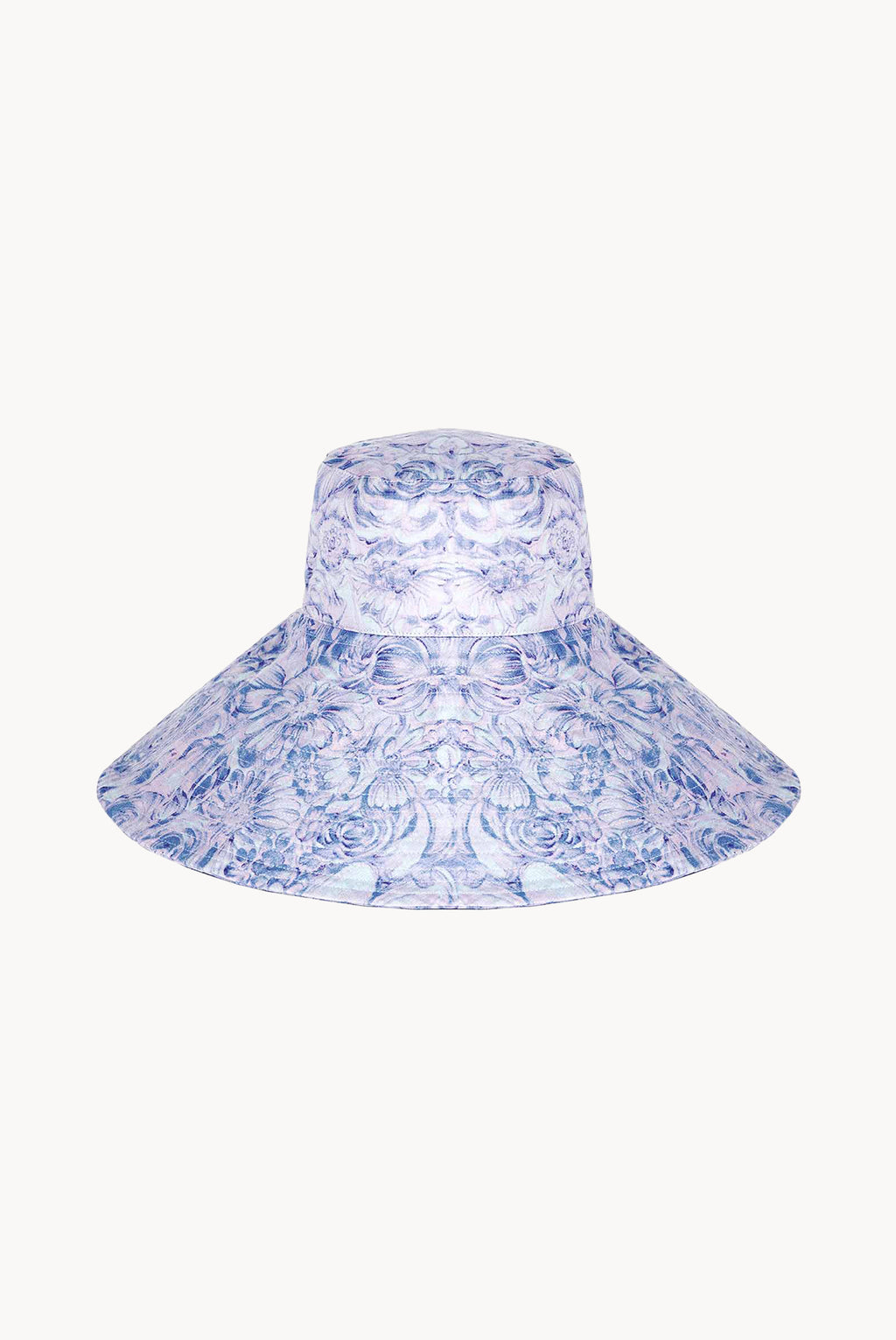 Cappello Capri in lino con stampa rose viola