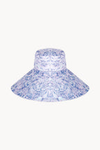 Cappello Capri in lino con stampa rose viola