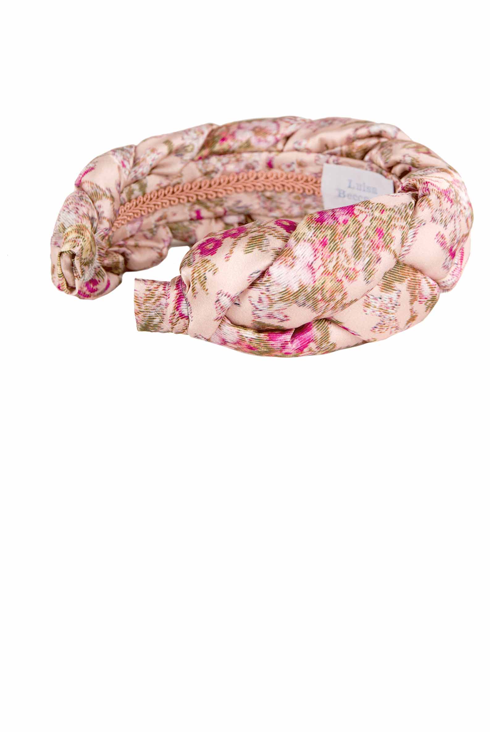 Fascia per capelli intrecciata in raso rosa floreale