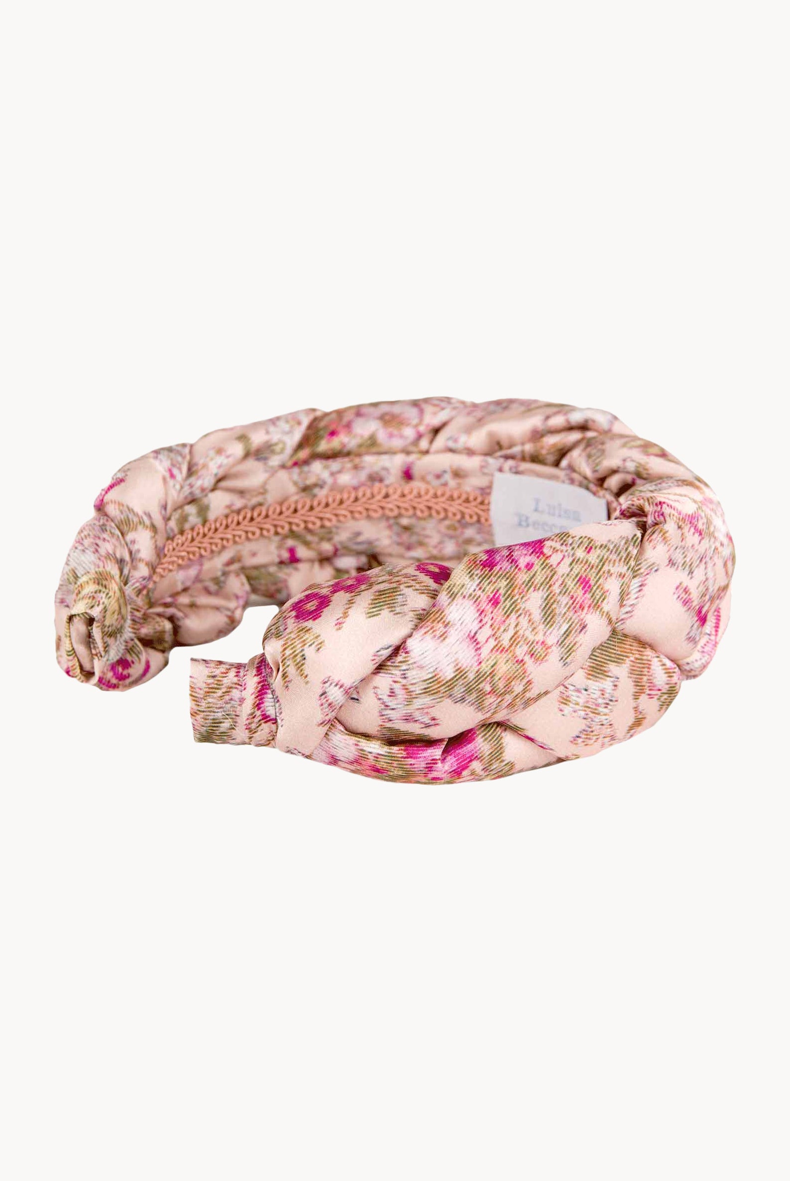 Fascia per capelli intrecciata in raso rosa floreale