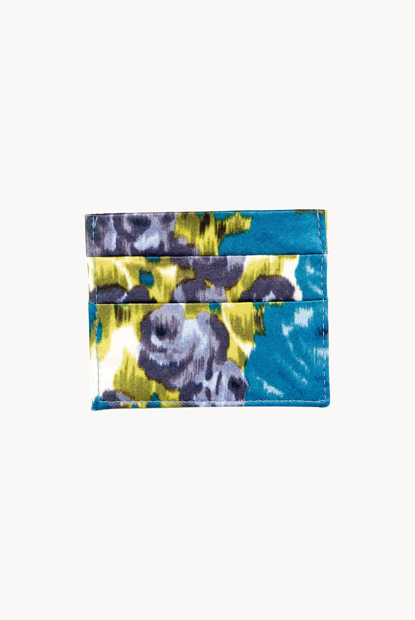 Porta carte in seta stampata con fiori petrolio